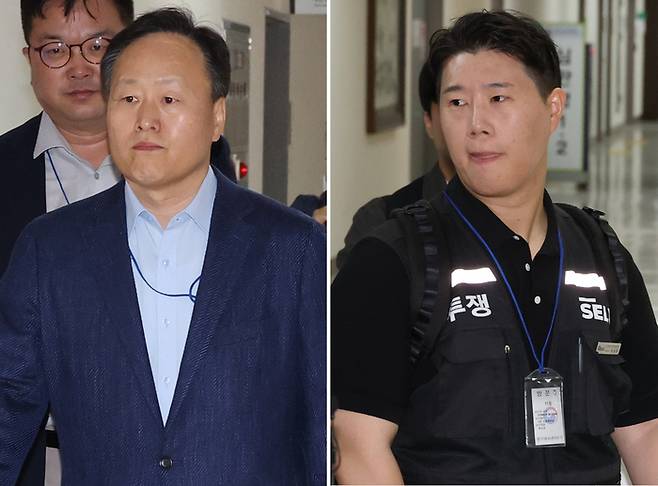삼성전자 사측 대표교섭위원인 여명구 DS(반도체 부문) 피플팀장(왼쪽 사진)과 삼성그룹 초기업노동조합 삼성전자지부 최승호 위원장(오른쪽 사진)이 18일 정부세종청사 중앙노동위원회에서 열리는 2차 사후조정 회의에 각각 참석하고 있다.[연합뉴스]