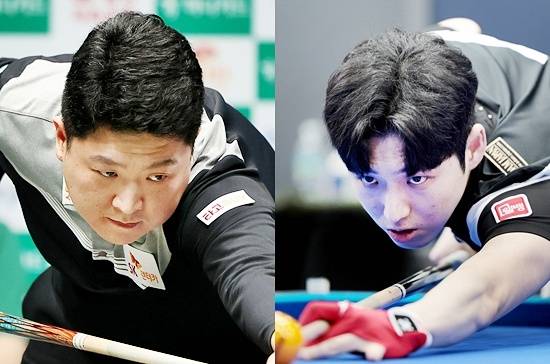 올 시즌 소속팀을 옮긴 선수들의 희비가 엇갈렸다. 조건휘(왼쪽)와 한지승은 19일 26/27시즌 우리금융캐피탈PBA챔피언십 128강전에서 나란히 승리를 거두고 64강에 올랐다. (사진=PBA)