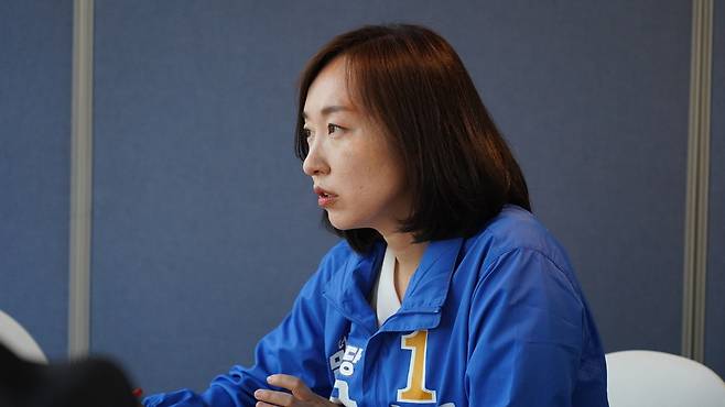 6·3 재보궐선거에서 충남 아산을 더불어민주당 전은수 후보가 19일 출마 이유를 밝히고 있다. 전은수 후보 선거캠프 제공