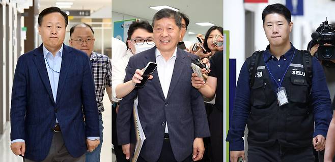 삼성전자 사측 대표교섭위원인 여명구 DS(반도체 부문) 피플팀장, 박수근 중앙노동위원장, 최승호 삼성그룹 초기업노동조합 삼성전자지부 위원장이 총파업 예고 시한을 이틀 앞둔 19일 정부세종청사 중앙노동위원회에서 열린 2차 사후조정 최종회의에 참석하고 있다(왼쪽부터). 뉴스1