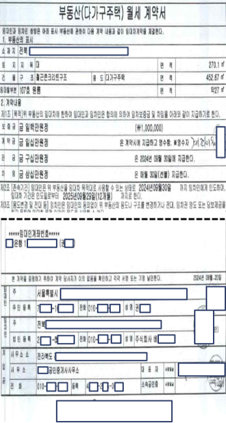 대포통장 개설 관련 유령법인 부동산 임대차 계약서의 모습. [서울경찰청 제공]