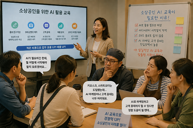 취재 현장에서 만난 소상공인들은 AI 기술 활용의 필요성과 중요성을 체감한다면서도 진입장벽을 느낀다고 토로한다. 사진=ChatGPT
