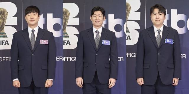 배성재 캐스터, 박지성 김환 해설위원(왼쪽부터)이 JTBC '2026 FIFA 북중미 월드컵' 현지 중계를 맡는다. /JTBC