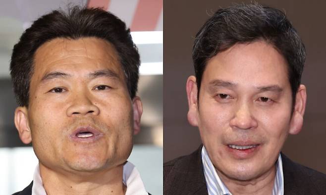 한국사 강사 출신 극우 성향 유튜버 전한길씨와 정용진 신세계그룹 회장. 연합뉴스