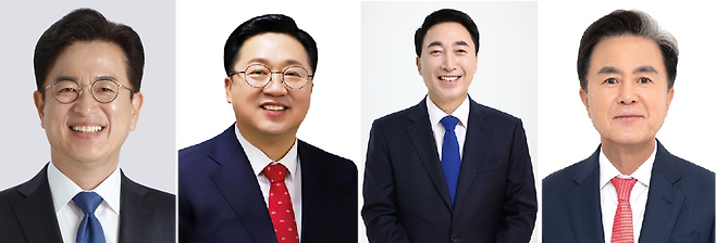 더불어민주당 허태정·국민의힘 이장우 대전시장 후보와 민주당 박수현·국민의힘 김태흠 충남지사 후보(왼쪽부터). 중앙선거관리위원회 홈페이지 캡처.