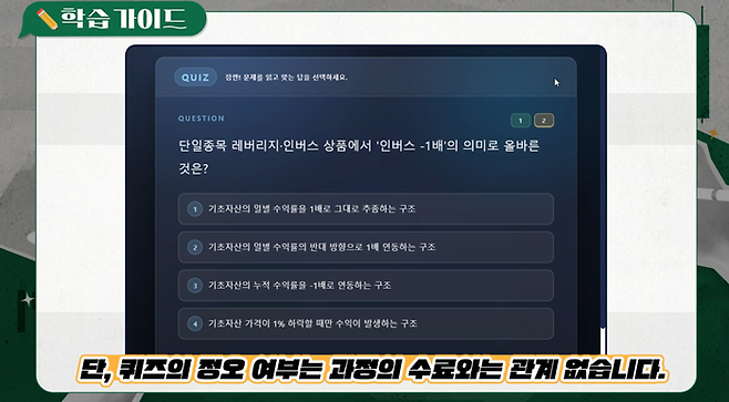 ‘단일종목 레버리지·인버스 상장 상품 거래 사전교육’ 화면. 출처=금융투자교육원