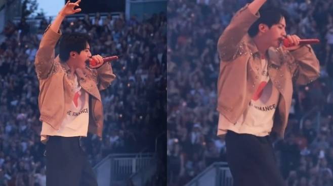 'JIN ROCKS THE GOLDEN STATE' 방탄소년단 진, 스탠퍼드의 밤 달군 '깃발 남신'..글로벌 팬심 '올킬'