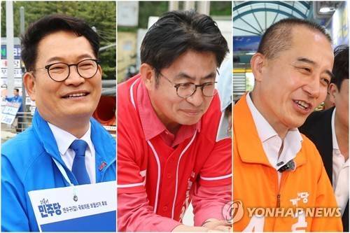 선거 유세 펼치는 인천 연수갑 국회의원 보궐선거 후보들 [연합뉴스 자료사진]