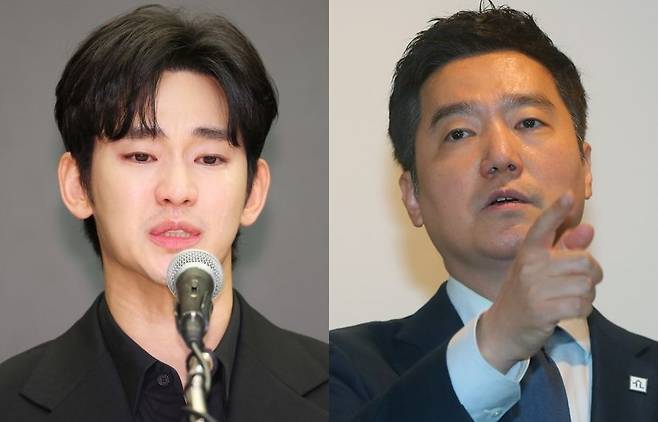 배우 김수현(왼쪽)과 유튜브 채널 가로세로연구소 김세의 대표 [연합]