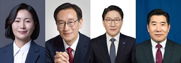 (왼쪽부터) 부산 기장군수에 출마한 우성빈 더불어민주당 후보, 정명시 국민의힘 후보, 정진백 조국혁신당 후보, 김쌍우 무소속 후보. [사진=중앙선거관리위원회]