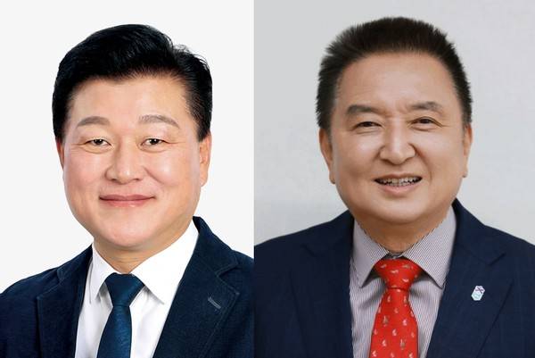 신용한&nbsp;충북지사 후보 (왼쪽) 김영환 충북지사 후보 (오른쪽)