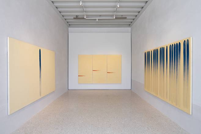 Korean dansaekhwa artist Lee Ufan's works are seen on display at the San Marco Art Centre in Venice, Italy on May 11. [JOONGANG ILBO]