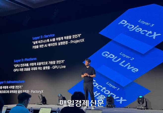 김동훈 NHN클라우드 대표가 26일 오전 서울 중구 더플라자 호텔에서 자사의 인공지능(AI) 사업 전략을 발표하고 있다. [사진 = 정호준 기자]