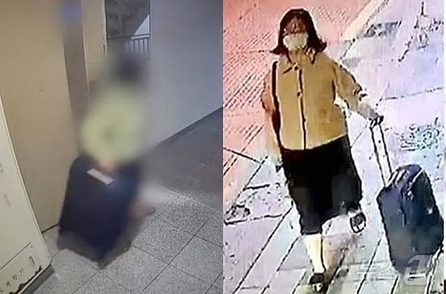 정유정이 2023년 5월 26일 범행 이후 자신의 집으로 가 여행용 가방을 챙겨나온 뒤 다시 피해자 집으로 향하는 모습./사진=부산경찰청 제공