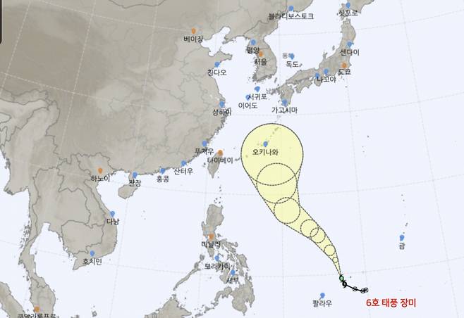 제 6호 태풍 '장미'가 27일 오전 필리핀 동쪽 먼 바다에서 발생해 북상 중이다. 현재 예상경로에 따르면 한반도에 직접 영향 가능성은 크지 않다. 다만 발생 초기인 만큼 향후 진로 변동성은 남아 있다/사진=기상청 제공