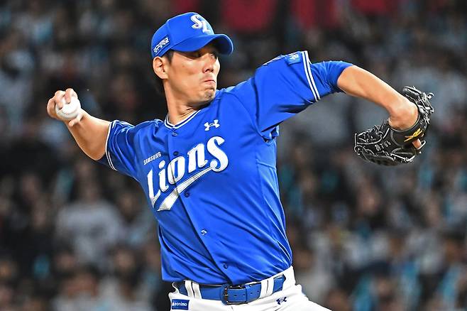 삼성 김재윤이 8일 창원NC파크에서 열린 2026 KBO리그 NC전에서 힘차게 공을 던지고 있다. 사진 | 삼성 라이온즈