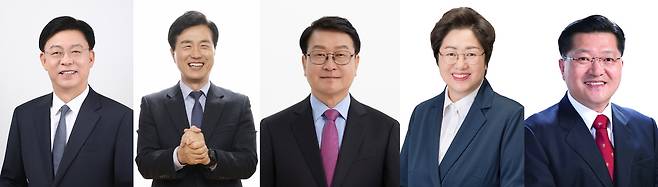 대전교육감 후보들. (왼쪽부터) 맹수석, 성광진, 오석진, 정상신, 진동규 후보