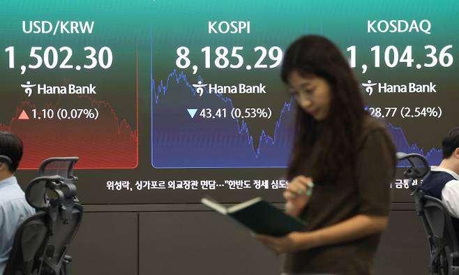코스피 1만포인트 달성이 기대되는 가운데 큰손 국민연금이 코스피 투자 규모를 확대하고 해외주식 비중은 축소키로 했다. 사진은 서울 중구 하나은행 딜링룸. /사진=뉴시스