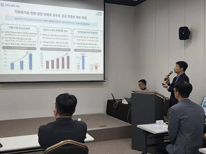 한국수자원공사 관계자가 지난 28일 제주 한화리조트에서 열린 혁신클러스터학회 춘계학술대회에서 특별 세션 발표를 하고 있다. 한국수자원공사 제공