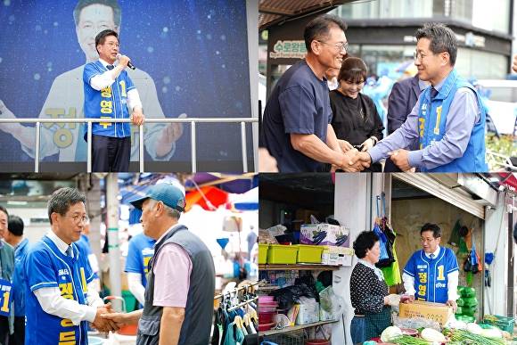 정영두 더불어민주당 경남 김해시장 후보가 선거운동을 하고 있는 모습. [사진=정영두 캠프]