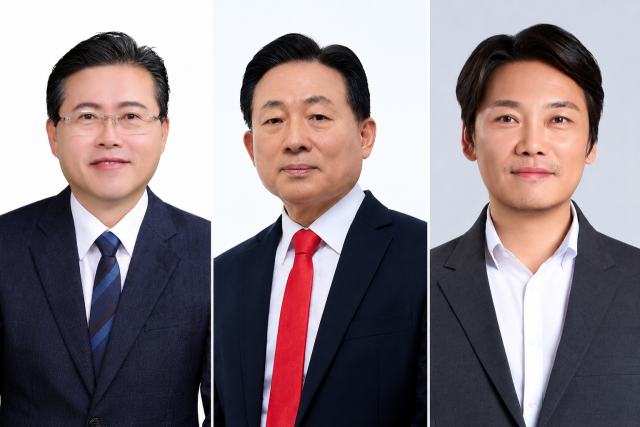 ▲왼쪽부터 장기수(더불어민주당)·박찬우(국민의힘)·이성진(개혁신당) 천안시장 후보 ⓒ프레시안 DB