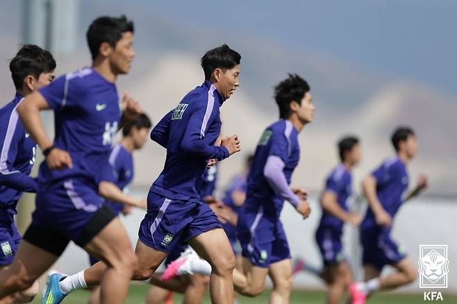 미국 솔트레이크시티 사전 캠프지에서 훈련 중인 축구대표팀. (대한축구협회 제공)