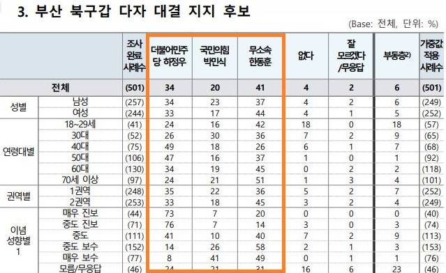 메타보이스 부산 북구갑 여론조사. 중앙선거여론조사심의위