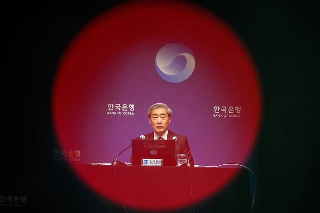 신현송 한국은행 총재가 28일 서울 중구 한국은행 본관에서 열린 통화정책방향 기자간담회에서 발언하고 있다. 심현철 기자
