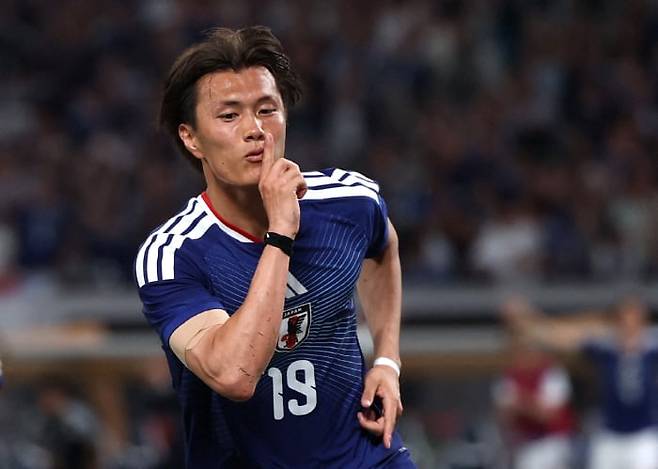 Soccer Football - International Friendly - Japan v Iceland - National Stadium, Tokyo, Japan - May 31, 2026 Japan's Koki Ogawa celebrates scoring their first goal REUTERS/Issei Kato<저작권자(c) 연합뉴스, 무단 전재-재배포, AI 학습 및 활용 금지>