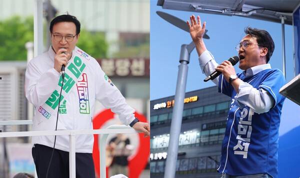 임태희, 안민석 경기도교육감 후보들이 선거유세를 펼치고 있다. <각 후보 측 제공>