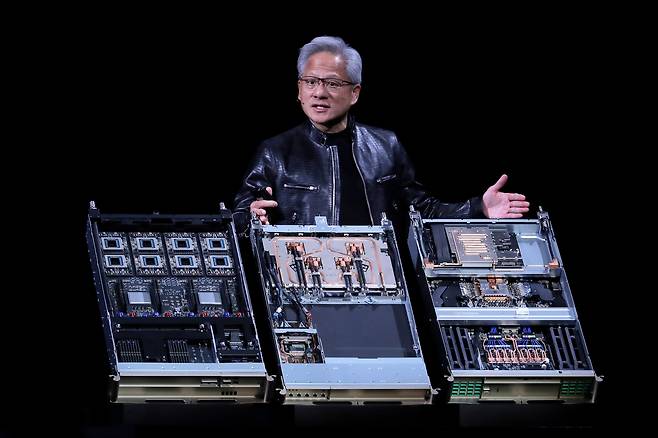 Nvidia CEO Jensen Huang delivers a speech during the Computex 2026 exhibition in Taipei, Taiwan, Monday, June 1. [AP]