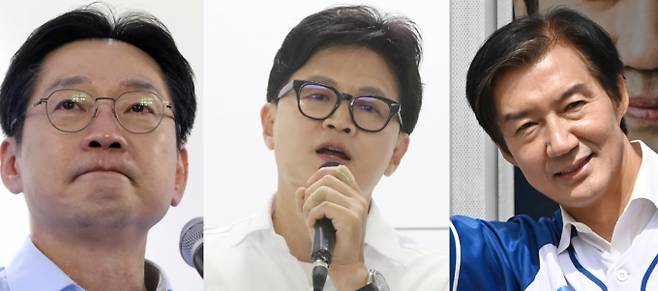 김경수 더불어민주당 경남도지사 후보(왼쪽), 부산 북구갑 국회의원 보궐선거에 무소속 출마한 한동훈 전 국민의힘 대표(가운데), 경기 평택을 재선거에 출마한 조국 조국혁신당 대표(오른쪽). /사진=뉴스1·뉴시스