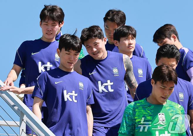 대한민국 축구대표팀 김민재, 황인범 등 선수들이 2일(현지시간) 미국 유타주 헤리먼에 위치한 자이언스뱅크 트레이닝센터에서 훈련에 나서고 있다. 2026.6.3 ⓒ 뉴스1 임세영 기자