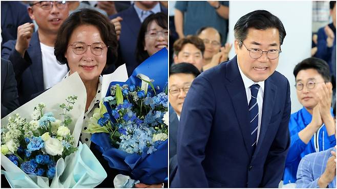 6.3 지방선거에 당선이 유력시되는 더불어민주당 추미애 경기지사. 박찬대 인천시장 후보/ 뉴스1