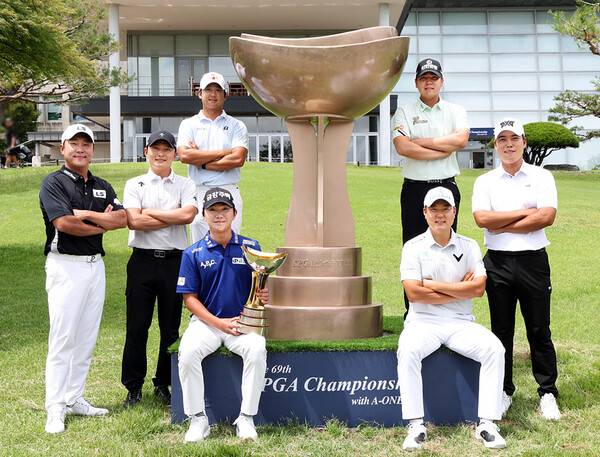 2026년 한국프로골프(KPGA) 투어 제69회 KPGA 선수권대회에 출전하는 전가람, 김영수, 최승빈, 옥태훈, 함정우, 장유빈, 신상훈 프로. 사진제공=KPGA (사진을 무단으로 사용하지 마십시오.)
