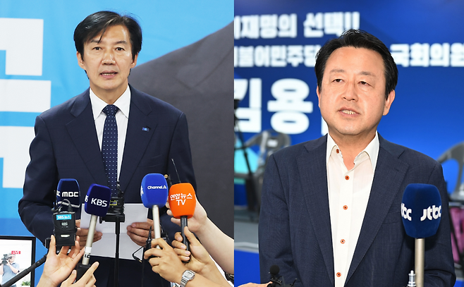 (왼쪽부터)조국혁신당 조국, 더불어민주당 김용남 평택을 국회의원 후보. 연합뉴스