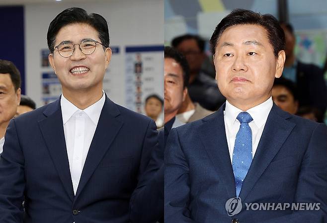 출구조사 희비 엇갈린 이원택-김관영 (전주=연합뉴스) 정경재 나보배 기자 = 더불어민주당 이원택(왼쪽)·무소속 김관영 전북자치도지사 후보가 3일 제9회 전국동시지방선거 출구조사 결과를 각각 지켜보고 있다. 2026.6.3 jaya@yna.co.kr