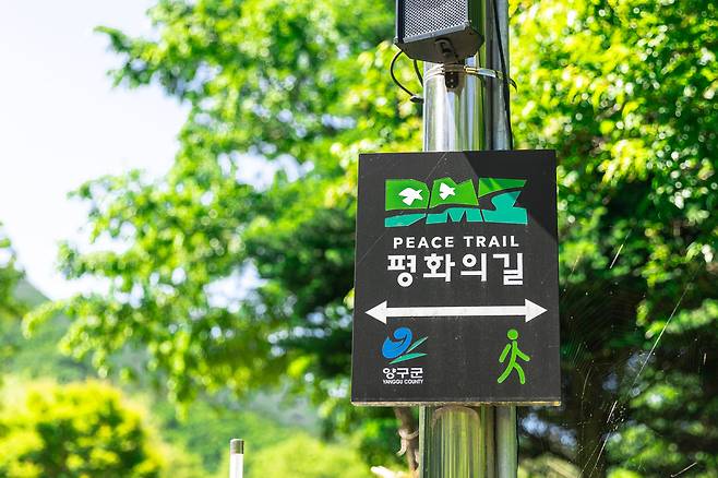 'DMZ 평화의 길' 안내 표지판. 26코스는 일부 군사 작전 구간도 지난다. / 이건송 영상미디어 기자