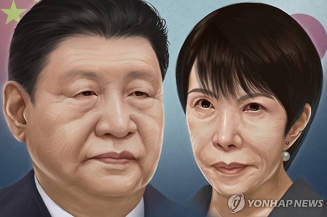시진핑 중국 국가주석 - 다카이치 사나에 일본 총리 (PG) [김선영 제작] 일러스트
