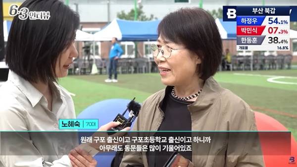 ▲지난 3일 방송된 부산일보 유튜브 채널 '부산일보TV' 개표 생방송 화면 갈무리. 부산일보가 부산 시장 곳곳을 찾아 민심을 들은 '민심 르포' 영상.