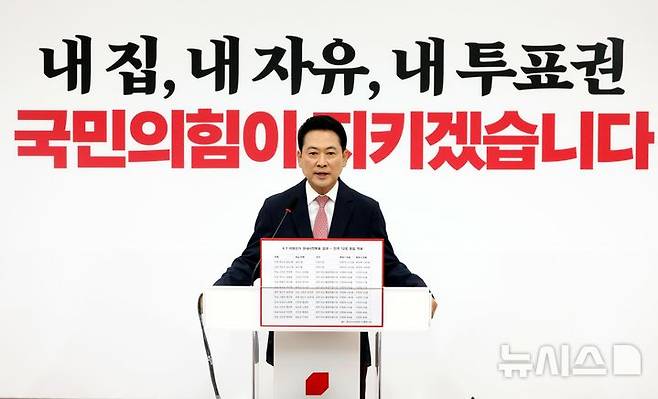 [서울=뉴시스] 조성봉 기자 = 장동혁 국민의힘 대표가 9일 오전 서울 여의도 국회에서 열린 투표용지 부족 사태 등 현안관련 기자회견에서 발언을 하고 있다. 2026.06.09. suncho21@newsis.com