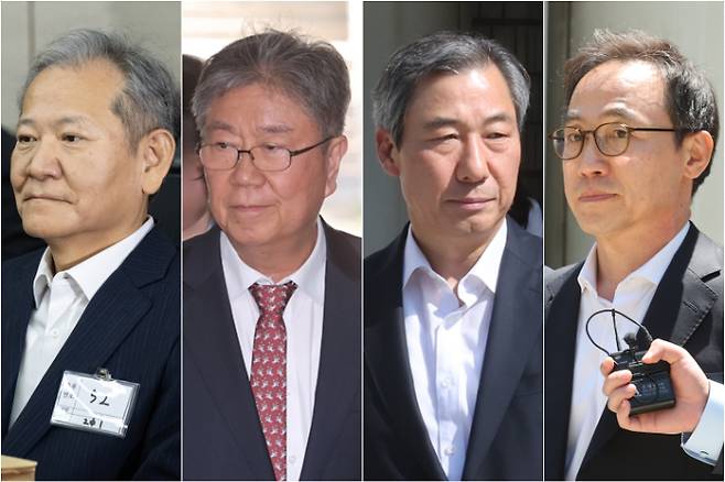 이상민 전 장관(왼쪽부터), 김대기 전 대통령 비서실장, 윤재순 전 총무비서관, 김오진 전 관리비서관. 연합뉴스