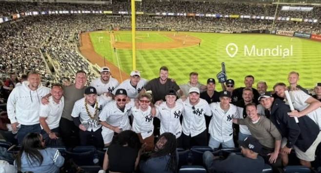 Czech Republic footballers take a photo while watching an MLB game at Yankee Stadium in New York City in June. SCREEN CAPTURE