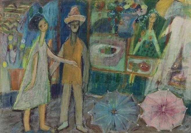 천경자,〈시장〉  color on paper, 102×145cm, 1964, 추정가 8억 ~ 15억 *재판매 및 DB 금지