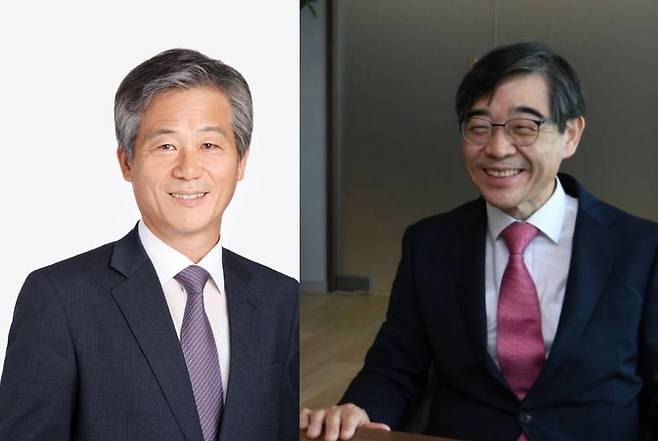 이인복(왼쪽)·권순일 전 대법관. 이 전 대법관과 권 전 대법관은 각각 18대, 20대 중앙선관위원장을 지냈다. 법무법인 화우 제공·한국일보 자료사진