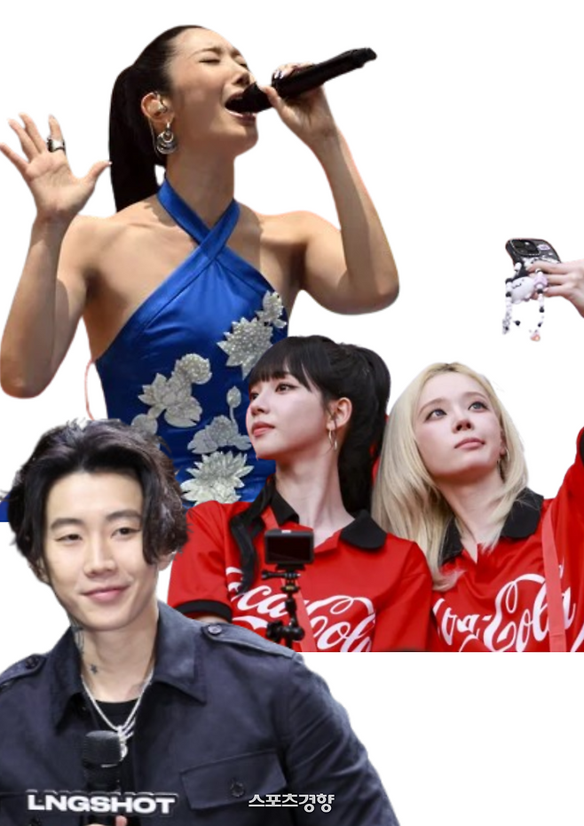 (왼쪽위부터 시계방향으로)이재·윈터·카리나·박재범. 사진=연합뉴스·에스타디오 아크론 공식 SNS 계정·연합뉴스.
