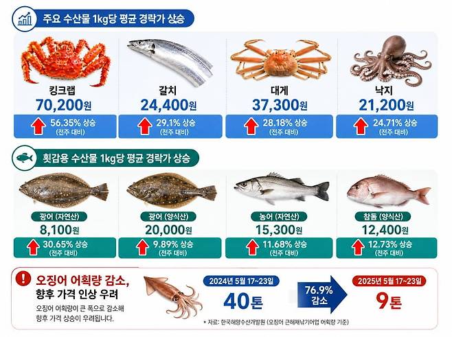 제미나이로 수산물값 상승 배경을 정리한 AI 인포그래픽.