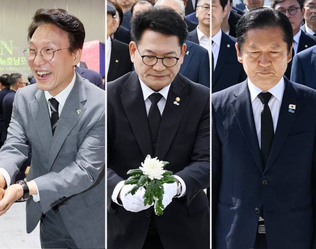 더불어민주당 차기 당권 주자로 꼽히는 김민석 국무총리, 송영길 국회의원, 정청래 민주당 대표.<사진 왼쪽부터 가나다순>