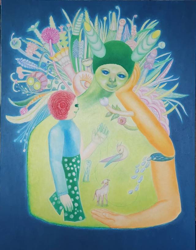 �������� 'Talk Aboutoil on canvas'(2025). Ǯ���� ����, ���� �뷧��, ���������� �����Ÿ��� ������� ������ ����� �ϴ� ������ ��Ҵ�. space bv ����