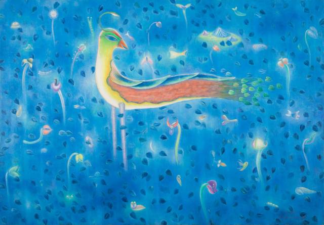 �������� 'The Birdoil on canvas'(2000). ���� ���� �� ������ ������ �޹�� ���� ��å���� �߻�ȭ. ���Ҹ��� �������� ����� ȭ�鿡 ������. space bv ����